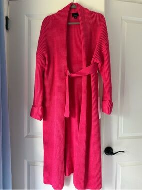 Lumiere Long Open-Front Ribbed Cardigan - Hot Pink